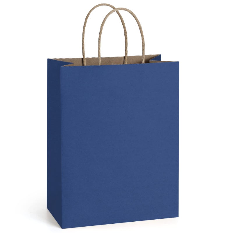 BagDream Navy Blue Gift Bags 8x4.25x10.5 100Pcs Kraft Paper Bags with Handles Bulk Medium Size for Shopping, Party Favor, Retail Merchandise Grocery Paper Sacks - Image 1